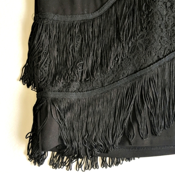 NEW bebe flapper style black pencil skirt with lace & fringe women's size small - Picture 6 of 11